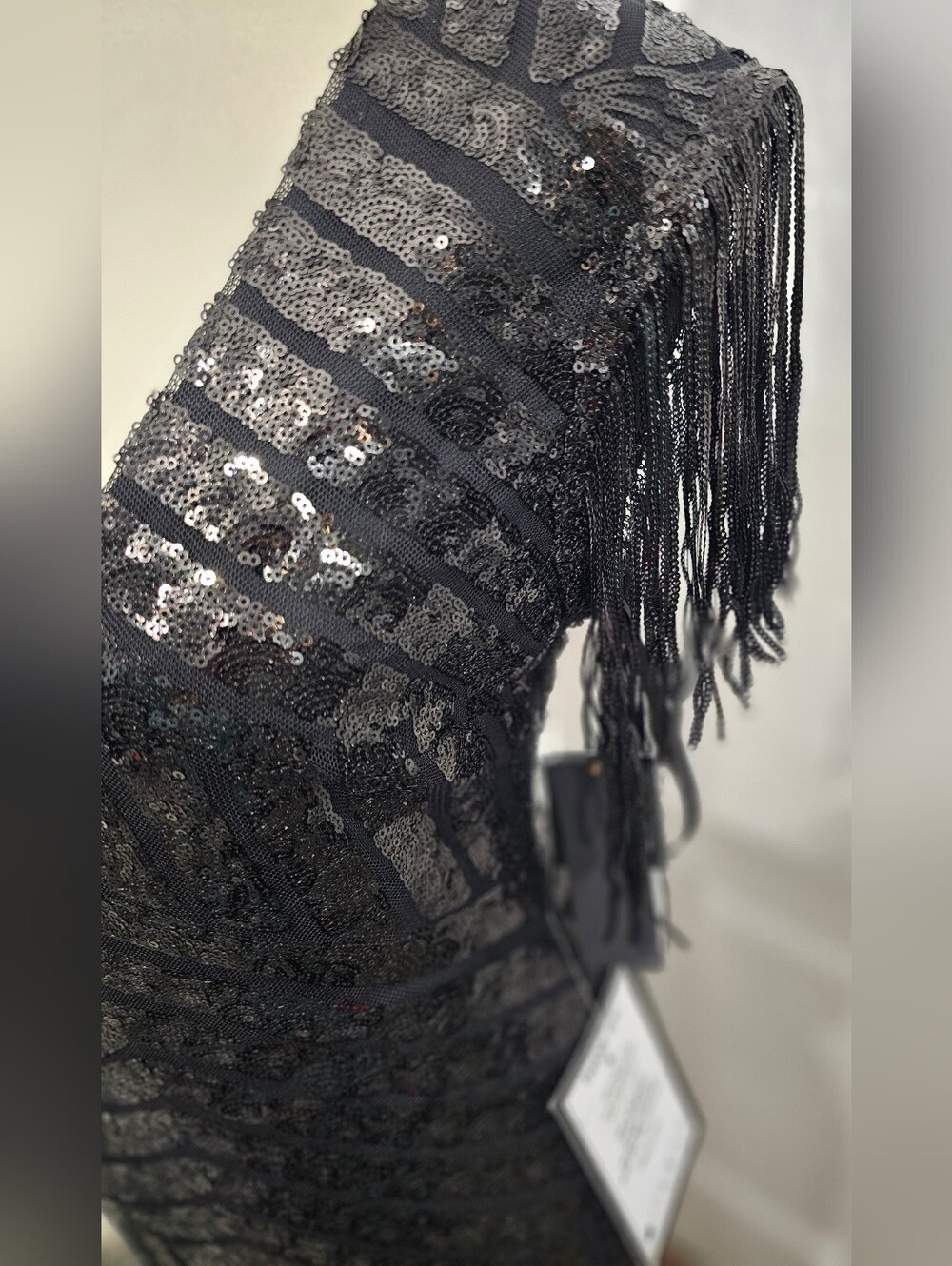 City Studio NWT Black Sequin Fringe Shoulder Bodycon Cocktail Dress 3/4 - Picture 3 of 12